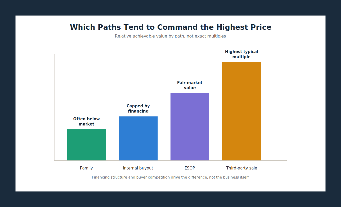 Valuation multiple achieved across four succession paths